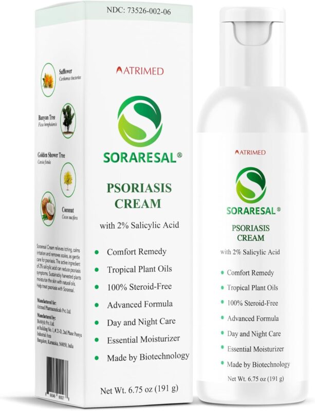 SORARESAL Psoriasis Cream – Comfort Remedy with Safflower Oil, Coconut Oil and Salicylic Acid for Itchy