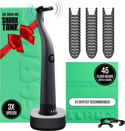 FLAUS Electric Flosser (Oprah's List, Shark Tank) 3 Speeds + 45 Refill Heads (Gentle Gliding Floss for Sensitive Gums) Water Flosser
