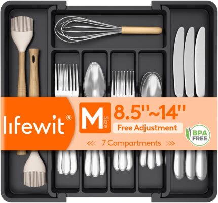 Lifewit Expandable Silverware Organizer, Plastic Utensil Tray for Kitchen Drawer