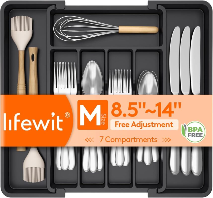 Lifewit Expandable Silverware Organizer, Plastic Utensil Tray for Kitchen Drawer